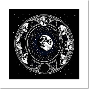 Moon phases black celestial night sky Posters and Art